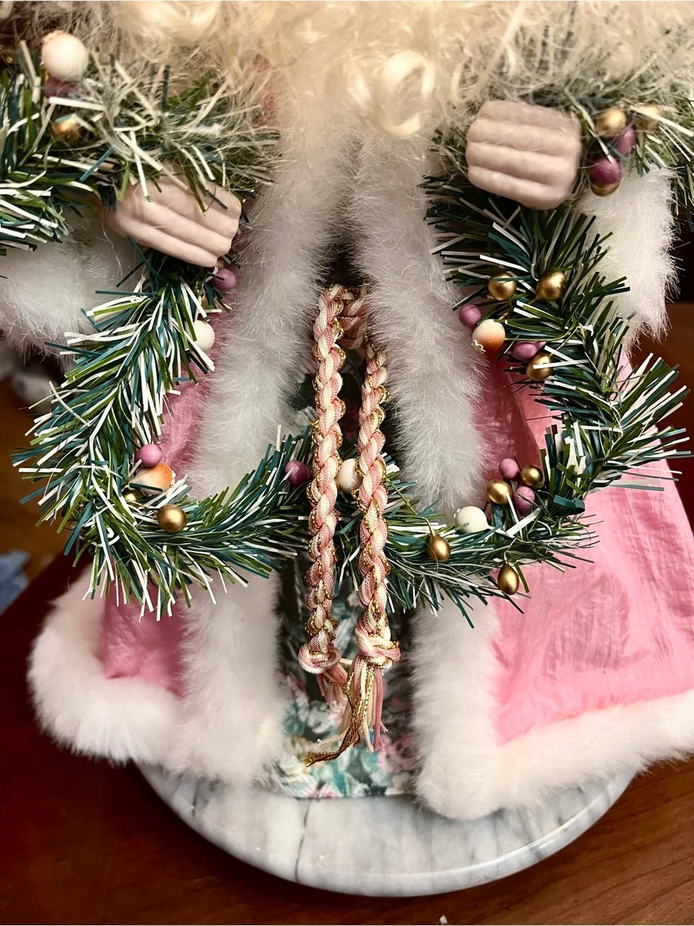 VTG 1991 Brinn's Christmas Romance Pink Porcelain Santa Tree Topper 16
